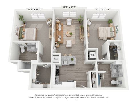 2 Bed 2 Bath Floor Plan | 1,252 Sq. Ft. at Allure at Edinburgh, Chesapeake, VA, 23322
